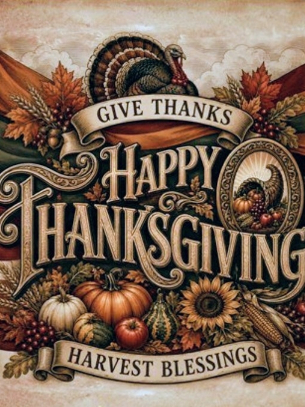 Happy Thanksgiving Harvest Blessings Wall Art - Fall Colors 8x10 Print
